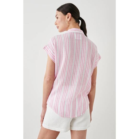 Rails Jamie Kokomo Pink White Striped Linen Short Sleeve Button Up Shirt Size L - Picture 2 of 5